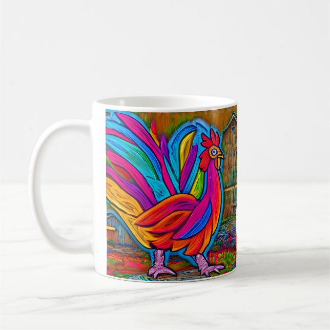 Farbenfrohe Abstrakte Cartoon-Stall-Rooster Kaffeetasse (Links)