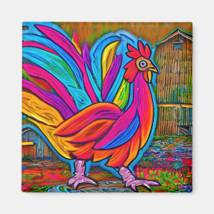 Farbenfrohe Abstrakte Cartoon-Stall-Rooster Magnet