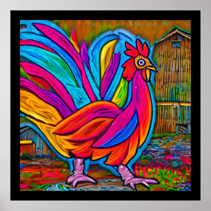 Farbenfrohe Abstrakte Cartoon-Stall-Rooster Poster
