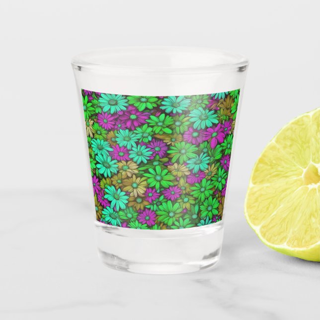 Farbenfrohe Abstrakte Daisies #27 Schnapsglas (Vorderseite)