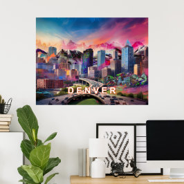 Farbenfrohe Abstrakte Denver Colorado Kunst, Dicht Poster
