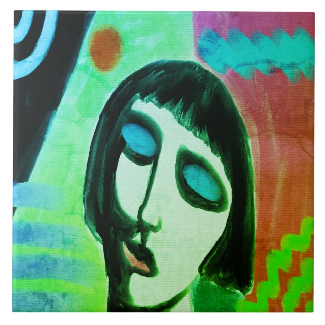 Farbenfrohe Abstrakte digitale Malerei einer Frau Fliese (Vorderseite)