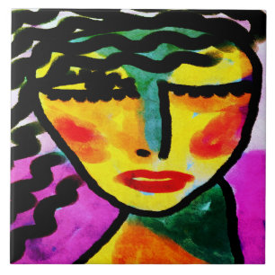 Farbenfrohe Abstrakte digitale Malerei einer Frau Fliese