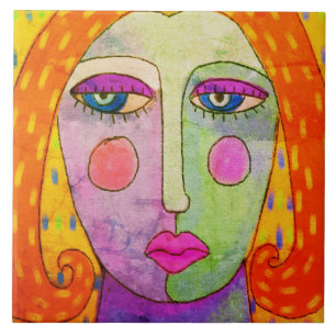 Farbenfrohe Abstrakte digitale Malerei einer Frau Fliese