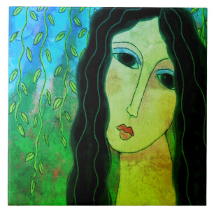 Farbenfrohe Abstrakte digitale Malerei einer Frau Fliese