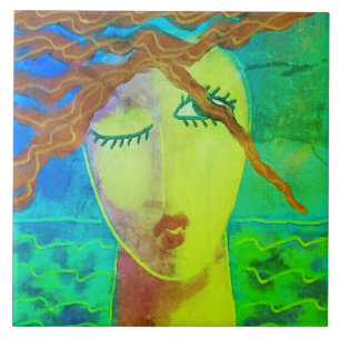 Farbenfrohe Abstrakte digitale Malerei einer Frau Fliese