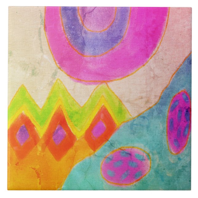 Farbenfrohe Abstrakte digitale Malerei Fliese (Vorderseite)