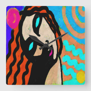 Farbenfrohe Abstrakte digitale Malerei Quadratische Wanduhr