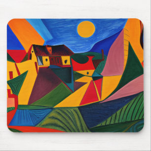 Farbenfrohe abstrakte Dorflandschaft Mousepad