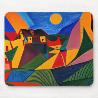 Farbenfrohe abstrakte Dorflandschaft Mousepad