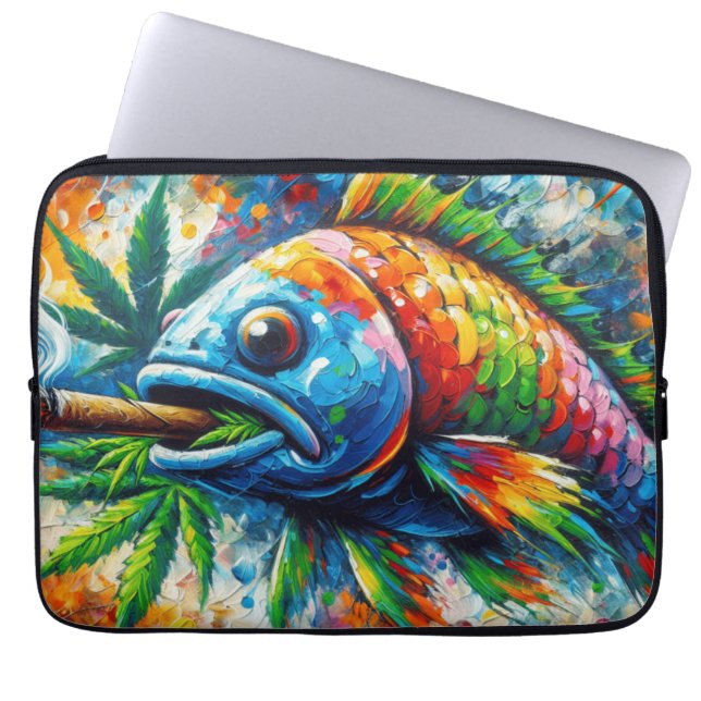 Farbenfrohe Abstrakte Fischmauer Dekoration Kunst, Laptopschutzhülle (Vorderseite)