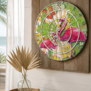 Farbenfrohe Abstrakte Flamingo & Dartboard Dartscheibe