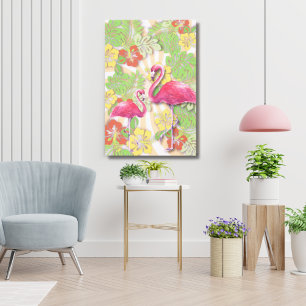 Farbenfrohe Abstrakte Flamingo & Floral 24"x36" Leinwanddruck