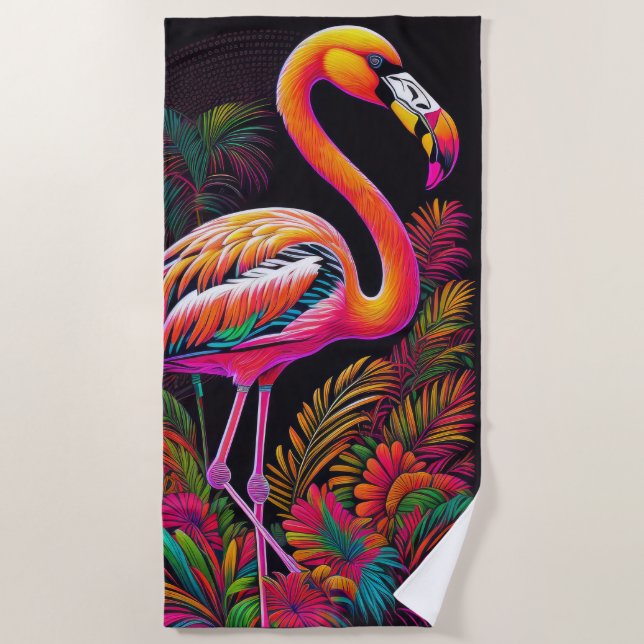 Farbenfrohe Abstrakte Flamingo Zeichnend Strandtuch (Vorderseite)