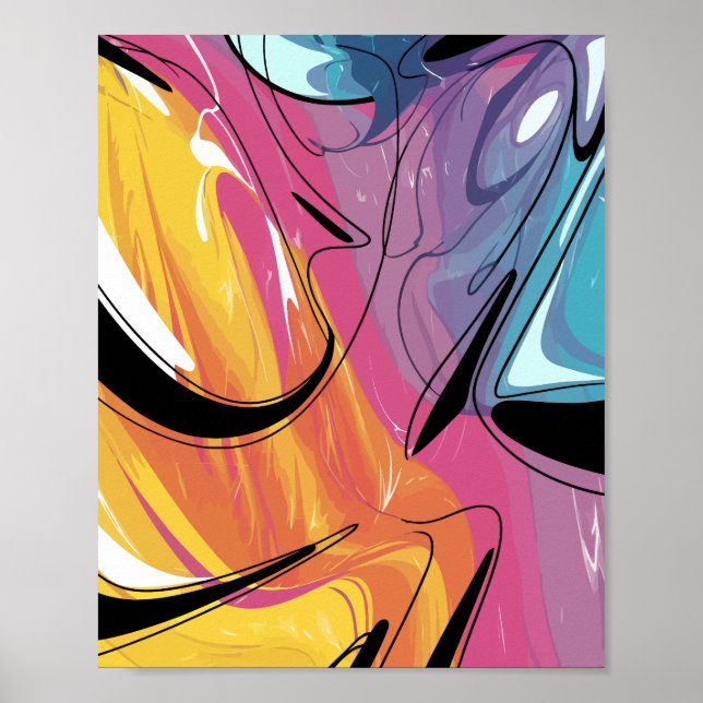 Farbenfrohe Abstrakte Fluid Art mit dynamischen We Poster (Vorne)