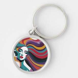 Farbenfrohe Abstrakte Frau mit Flower Hair Art Schlüsselanhänger