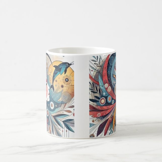 "Farbenfrohe Abstrakte Frau und Dolphin Kunst - Ku Kaffeetasse (Mittel)