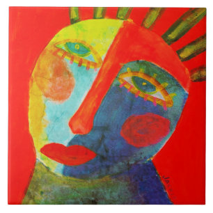 Farbenfrohe Abstrakte Gesichtspainte Fliese