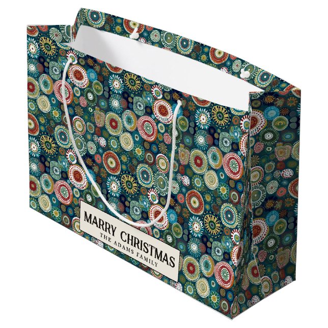 Farbenfrohe Abstrakte Gewohnheit Frohe Weihnachten Große Geschenktüte (Rückseite Schrägansicht)