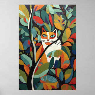 Farbenfrohe Abstrakte Katze im Baumdesign Poster