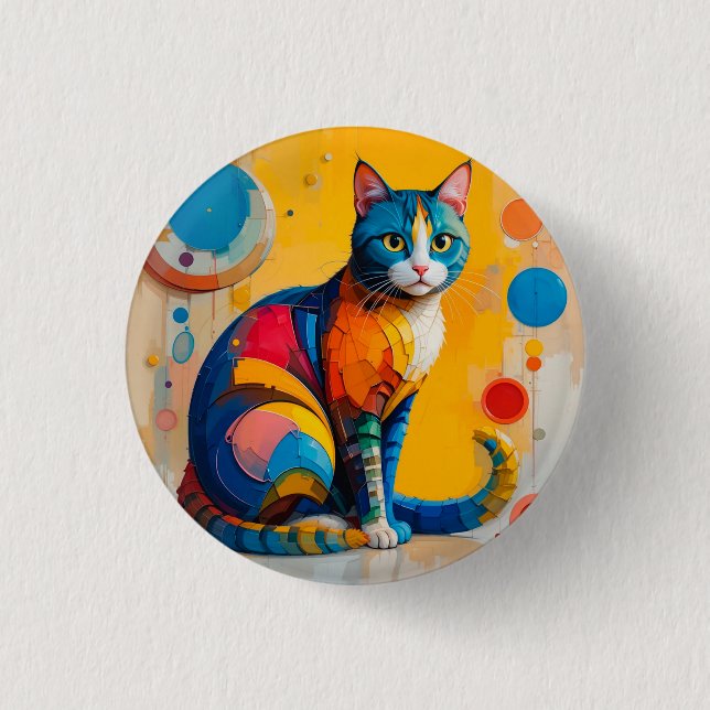 Farbenfrohe Abstrakte Katzenarbeit Button (Vorderseite)