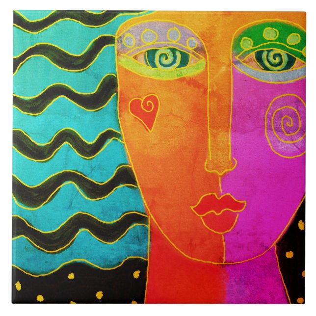 Farbenfrohe Abstrakte Keramik Fliese (Vorderseite)