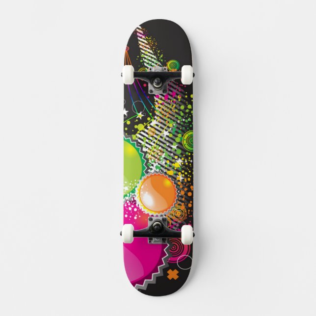 Farbenfrohe Abstrakte Kreise Skateboard (Vorderseite)