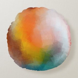 farbenfrohe abstrakte Kunst, braun-gelb-grün Rundes Kissen