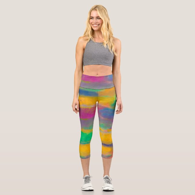 farbenfrohe abstrakte Kunst, fett und hell Capri Leggings (Vorderseite)