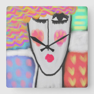 Farbenfrohe Abstrakte Kunstgalerie Lugano Quadratische Wanduhr