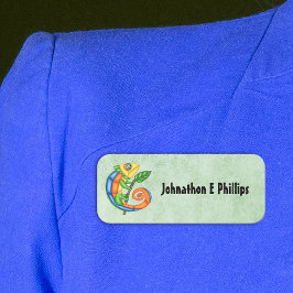 Farbenfrohe Abstrakte Lizard Holding Leaf am Zweig Namensschild