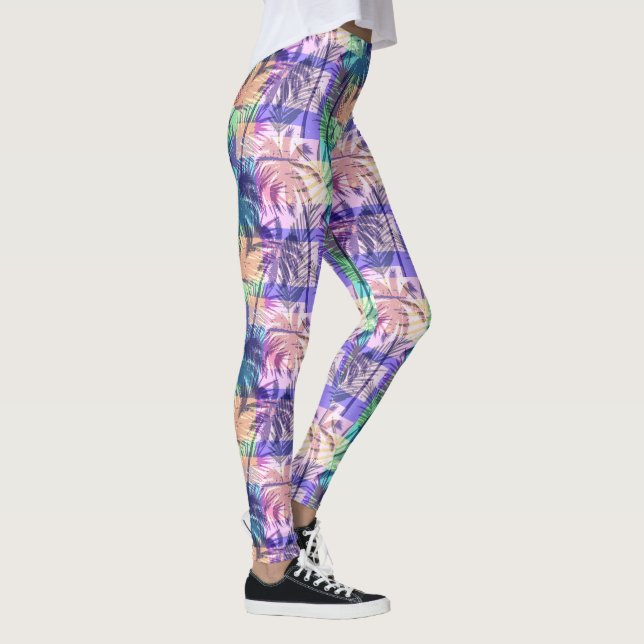 Farbenfrohe Abstrakte Luau Tropische Palmen Leggings (Rechts)