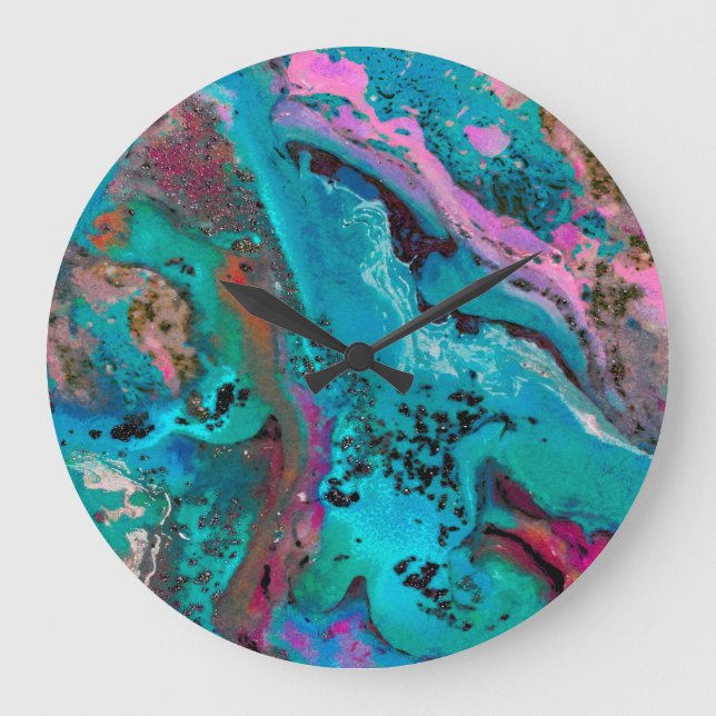 Farbenfrohe Abstrakte Malerei Große Wanduhr (Vorderseite)
