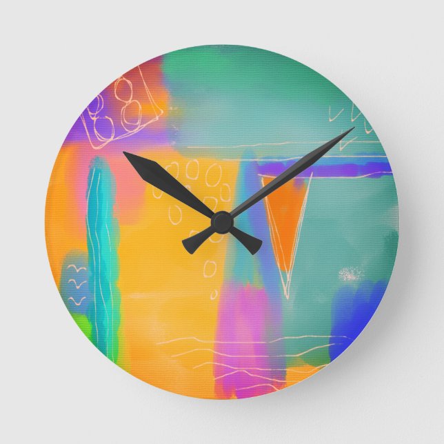 Farbenfrohe Abstrakte Malerei Runde Wanduhr (Vorderseite)