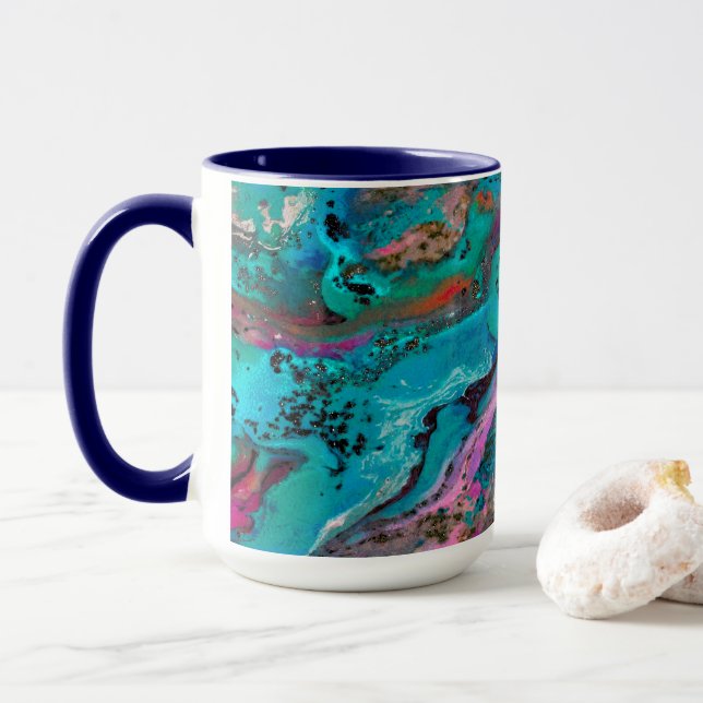 Farbenfrohe Abstrakte Malerei Tasse (Mit Donut)
