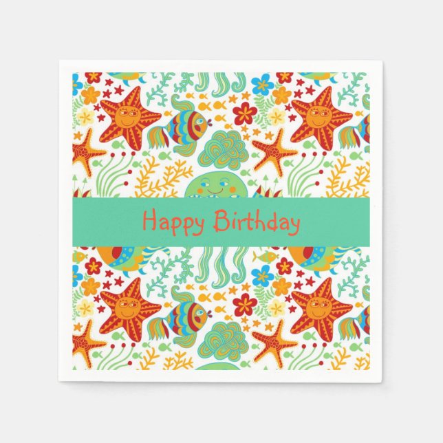 Farbenfrohe Abstrakte Meerestiere Cartoon Stil Serviette (Vorderseite)