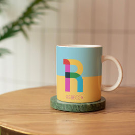 Farbenfrohe Abstrakte moderne Alphabet Letter R mi Kaffeetasse