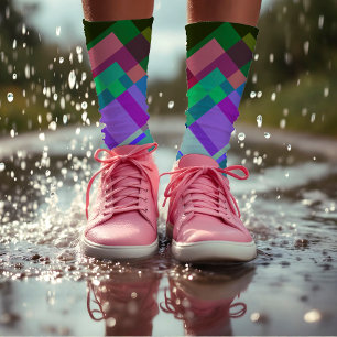Farbenfrohe Abstrakte moderne grüne Lila Geometrie Socken