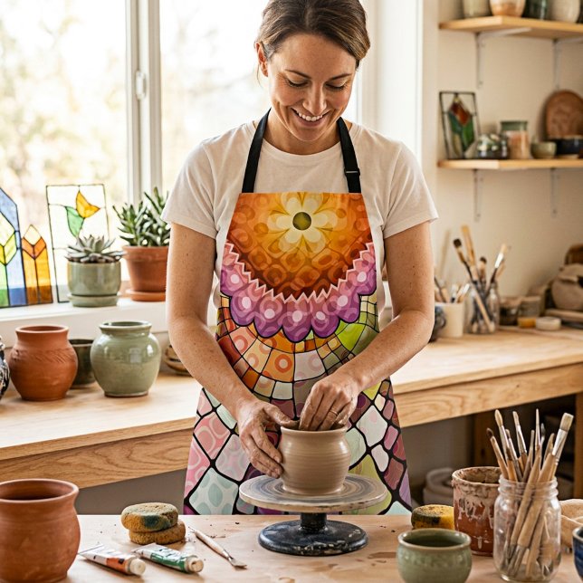 Farbenfrohe Abstrakte Mosaik-Design-Schürze Schürze (Artistic retro mandala floral kaleidoscope apron - great for anyone who like to cook or is an artist)