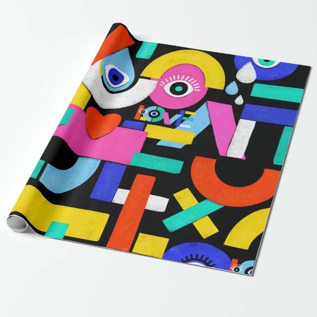 Farbenfrohe abstrakte Muster mit Liebe im Inneren. Geschenkpapier (Ungerollt)