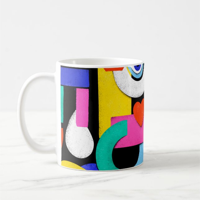 Farbenfrohe abstrakte Muster mit Liebe im Inneren. Kaffeetasse (Links)