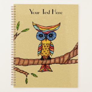 Farbenfrohe Abstrakte Owl Blue Eyes auf Branch Tan Planer