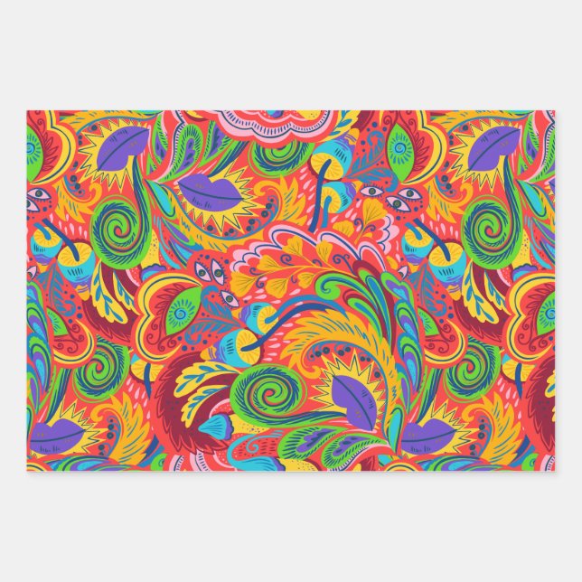 Farbenfrohe Abstrakte Paisley-Blume, Blätter (Vorderseite)