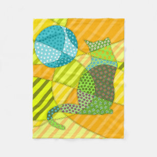 Farbenfrohe abstrakte Patchwork-Katze Fleecedecke