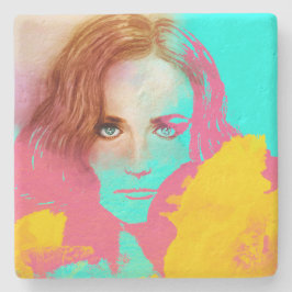 Farbenfrohe Abstrakte Pop Frau, Stone Untersetzer