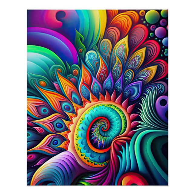 Farbenfrohe Abstrakte psychedelische Blume Poster (Vorderseite)