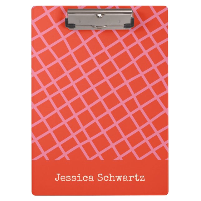 Farbenfrohe Abstrakte rosa rote Gitter Klemmbrett (Vorderseite)