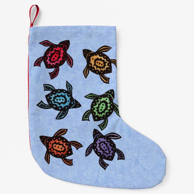 Farbenfrohe Abstrakte Schwimmschildkröten Kleiner Weihnachtsstrumpf (Vorderseite)