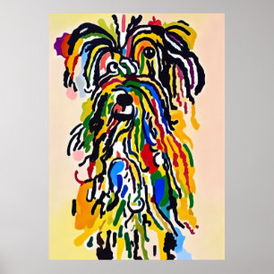 Farbenfrohe Abstrakte Shaggy Dog Portrait-Malerei Poster
