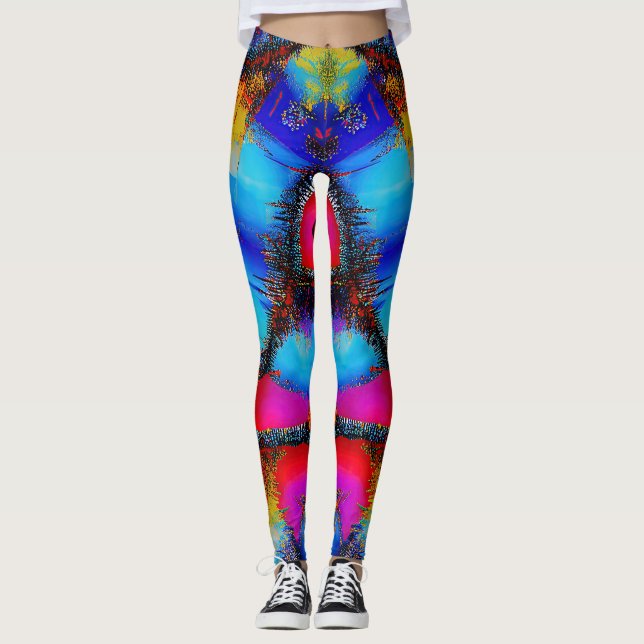 Farbenfrohe Abstrakte Stickerei Leggings (Vorderseite)